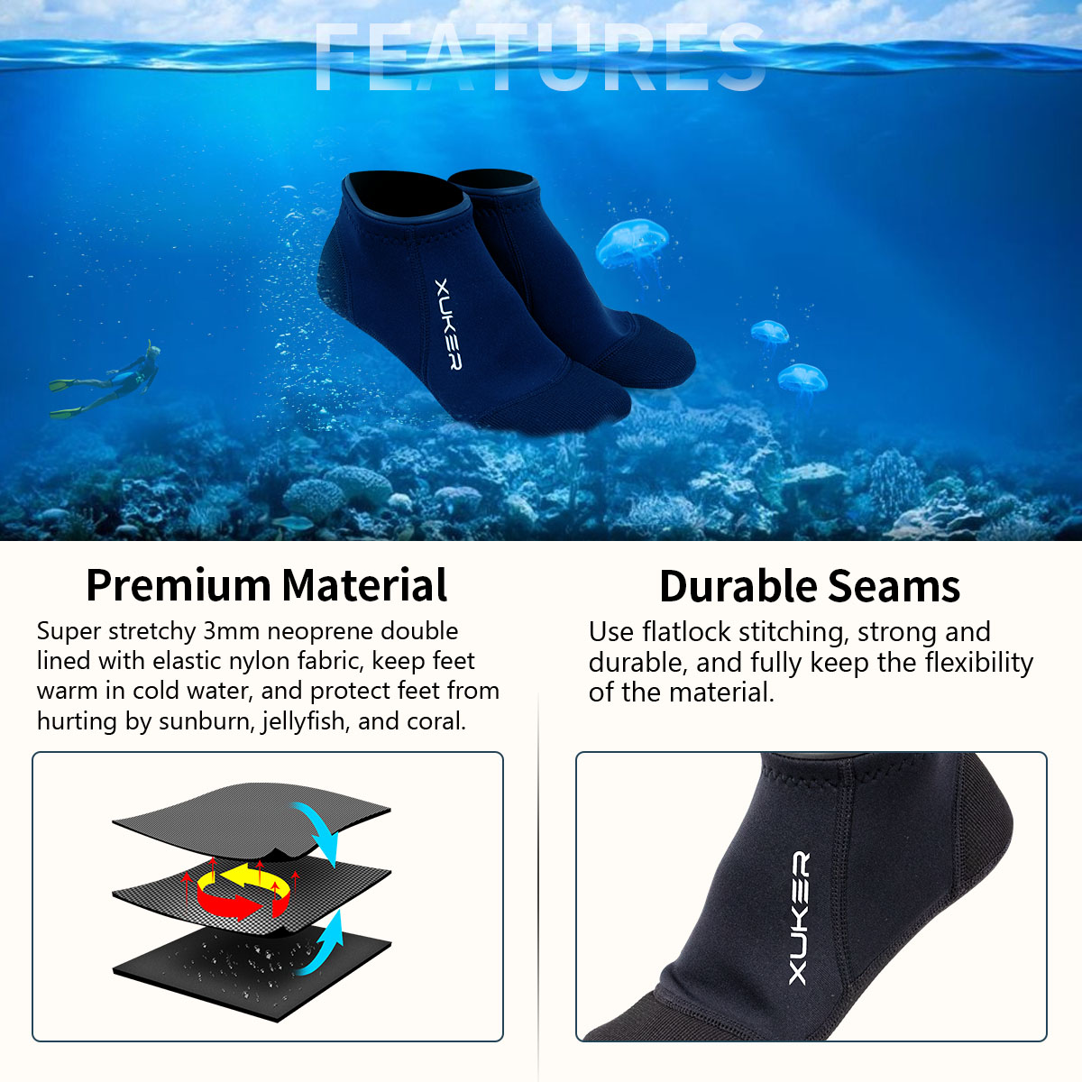 3mm Neoprene Socks Beach Volle - огляд і ціна Snorkel Dry Top